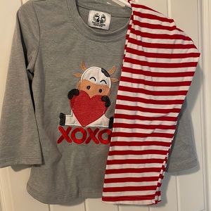Super cute cow 🐮 Xoxo 💋♥️ outfit long sleeve striped red pants embroidered